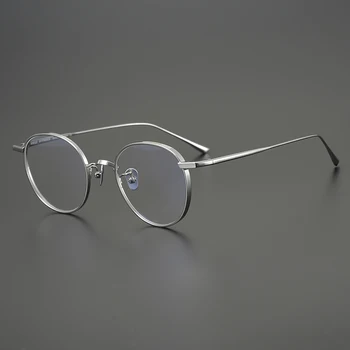 Kézzel készített Klasszikus Ultrakönnyű Titán Retro Szemüveg Keret, Férfiak, Nők, Vintage Kör alakú Optikai Rövidlátás Receptet Szemüveg