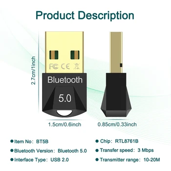 USB-Bluetooth Bluetooth 4.0 5.0 Adapter Vezeték nélküli Vevő Bluethooth Dongle Zene Bluthooth Adó Számítógép Audio Csatlakozó 1