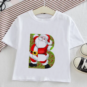 Baba Lány Aranyos Karácsonyi 26 Betű Nyomtatás Póló Vicces Rajzfilm Gyerekek pólók Fiú Ruhákat Gyermekek Nyári Felsők Karácsonyi Ajándék 1