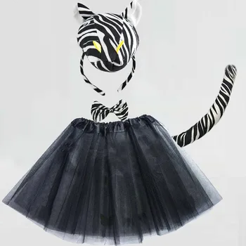 A Gyerekek Állati Zebra Fejpánt Farok Nyakkendő Mancs Kesztyű Cosplay Kosztüm Szoknya Tutu Szülinapi Party Ruha, Húsvét, Valentin-Nap 1
