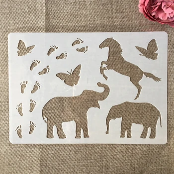 A4 29cm Állatok, Elefánt, Ló Lábnyom DIY Rétegződés Stencil Festmény Scrapbook Színezés Dombornyomás Album Díszítő Sablon