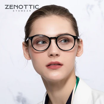 ZENOTTIC Vintage-Acetát Szemüveg Keret, Férfiak, Nők Urltra-Light Kör Optikai Szemüveg Tiszta Lencse Rövidlátás Receptet Szemüveg